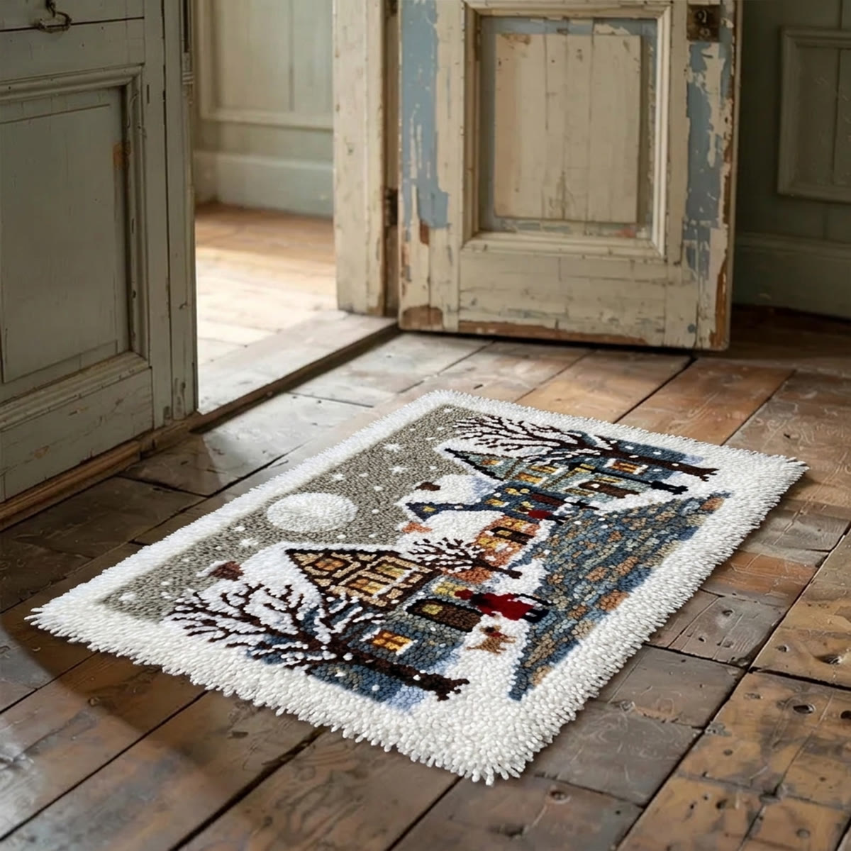 Rubbyoo Latch Hook Rug Kit - Snowy Christmas Village | Moonlit Winter ...