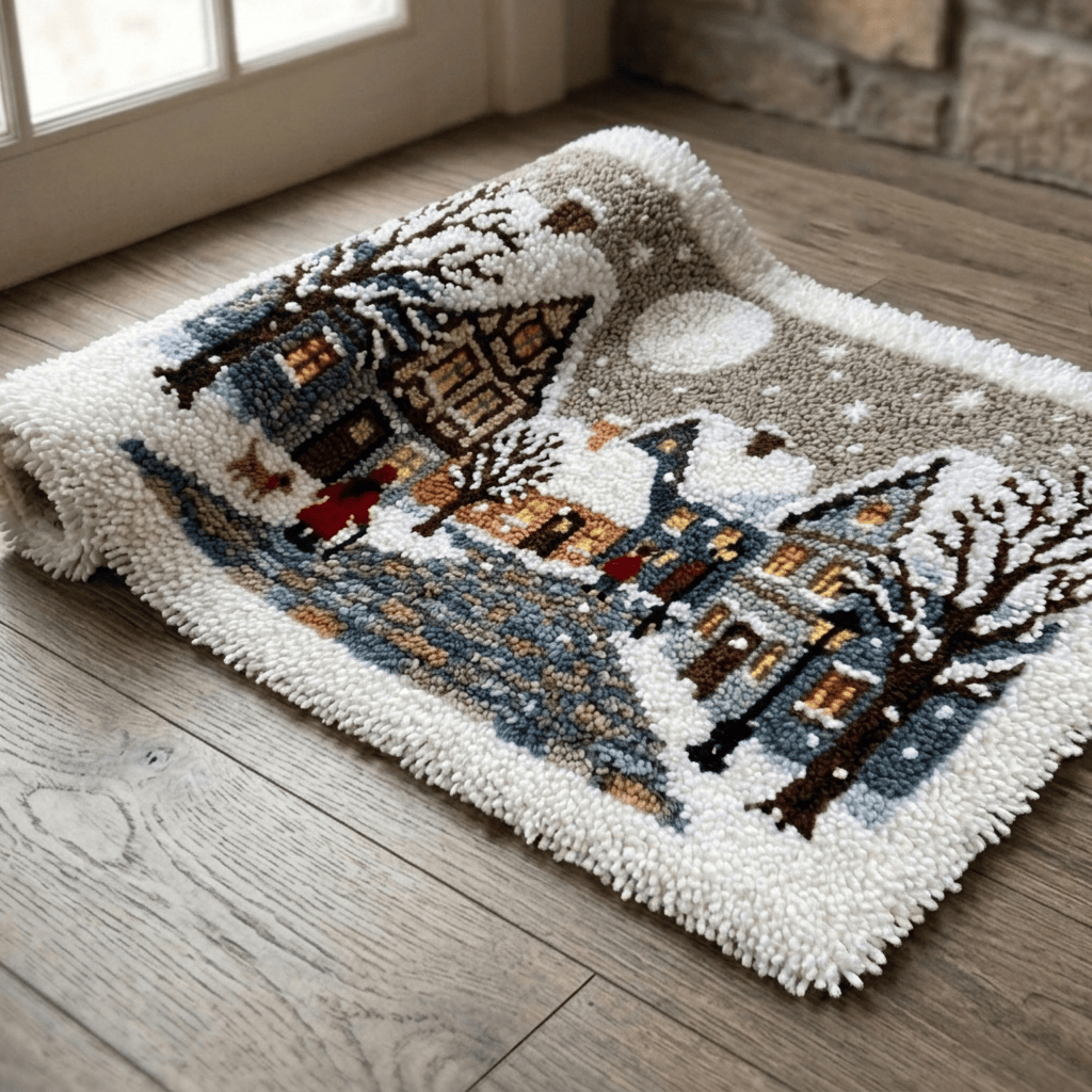 Rubbyoo Latch Hook Rug Kit - Snowy Christmas Village | Moonlit Winter ...