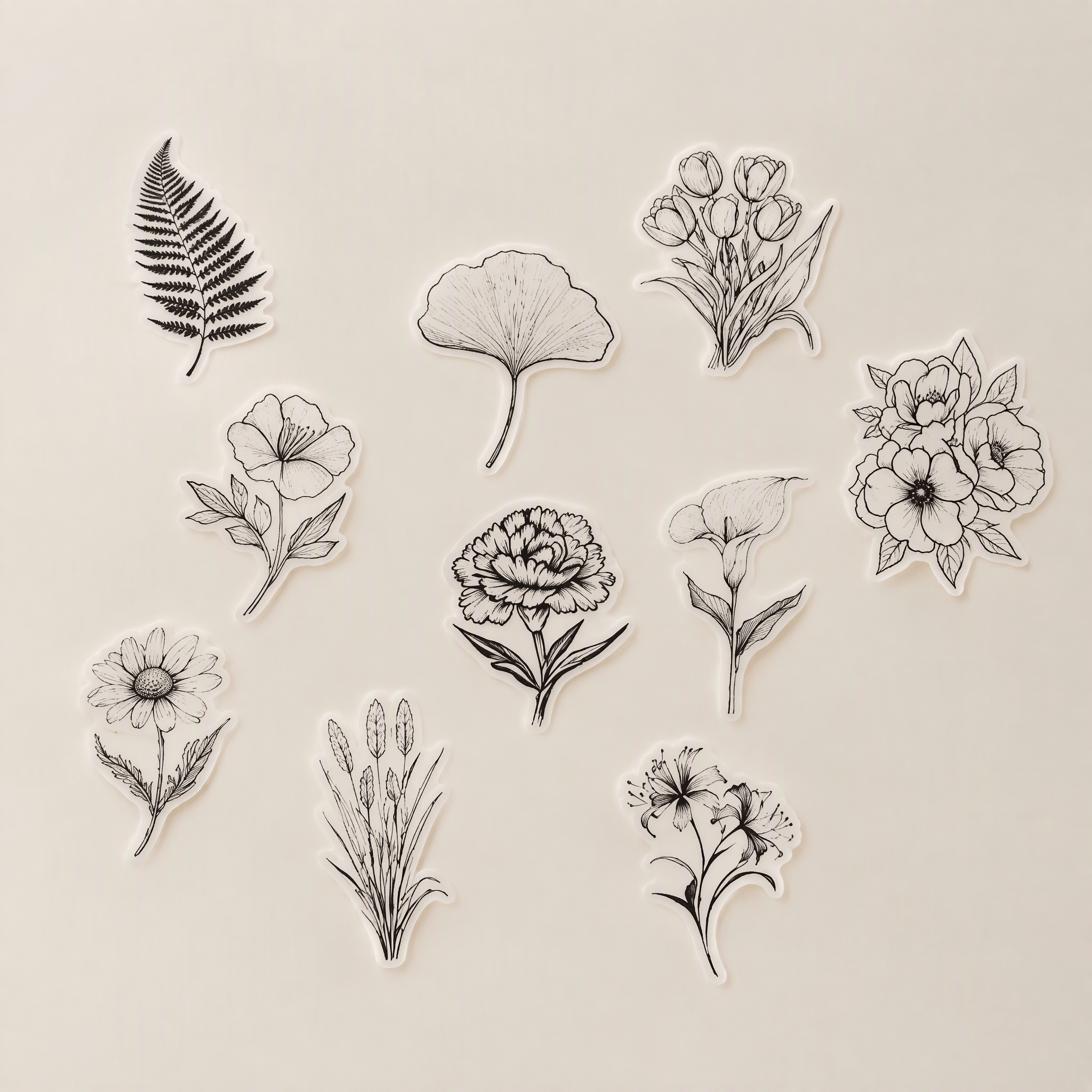 Rubbyoo 50pcs Flower Sticker Pack - Minimalist Floral Line Art | Vinta ...