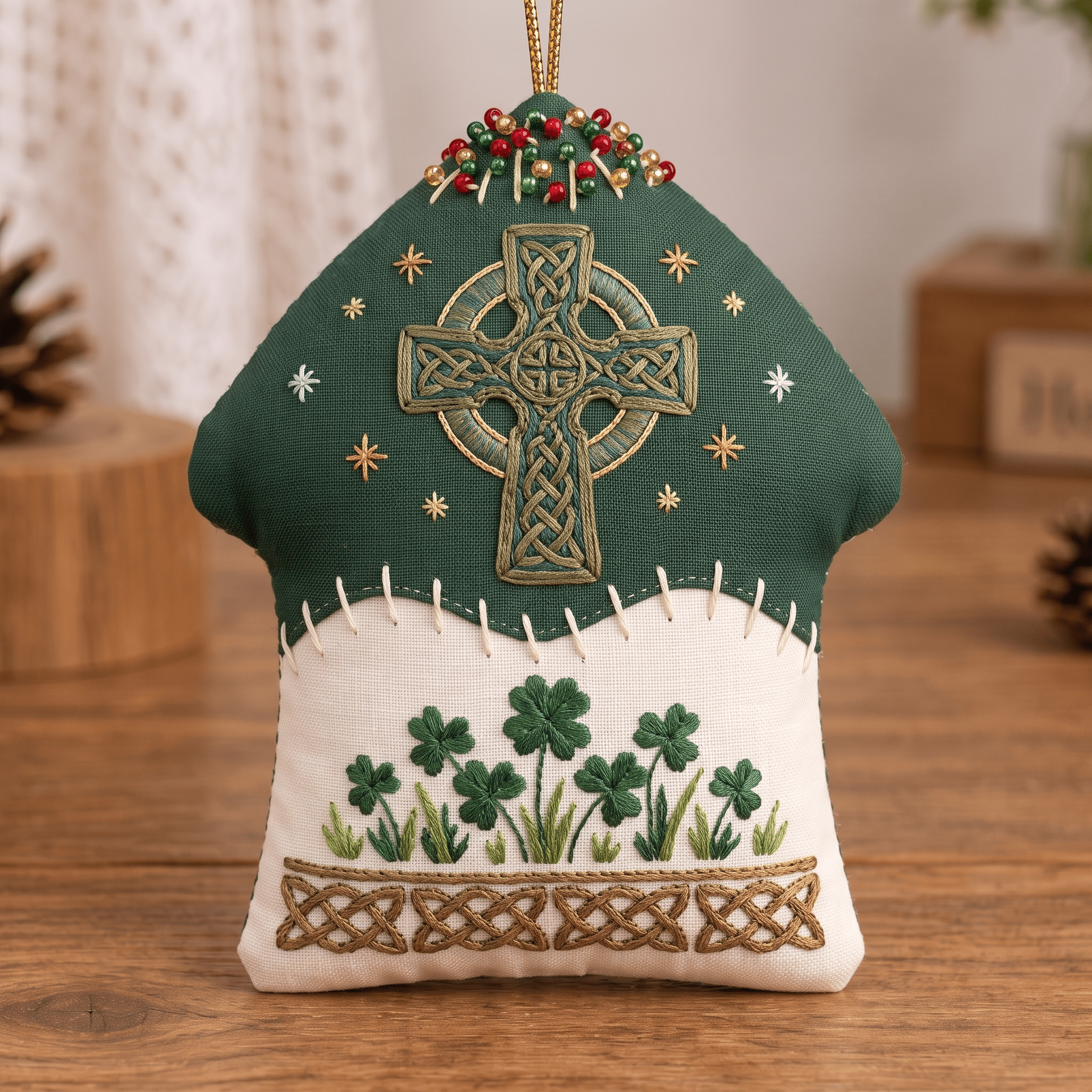 Rubbyoo House-shaped Embroidery Kit - Celtic Cross Clover | Heritage I ...